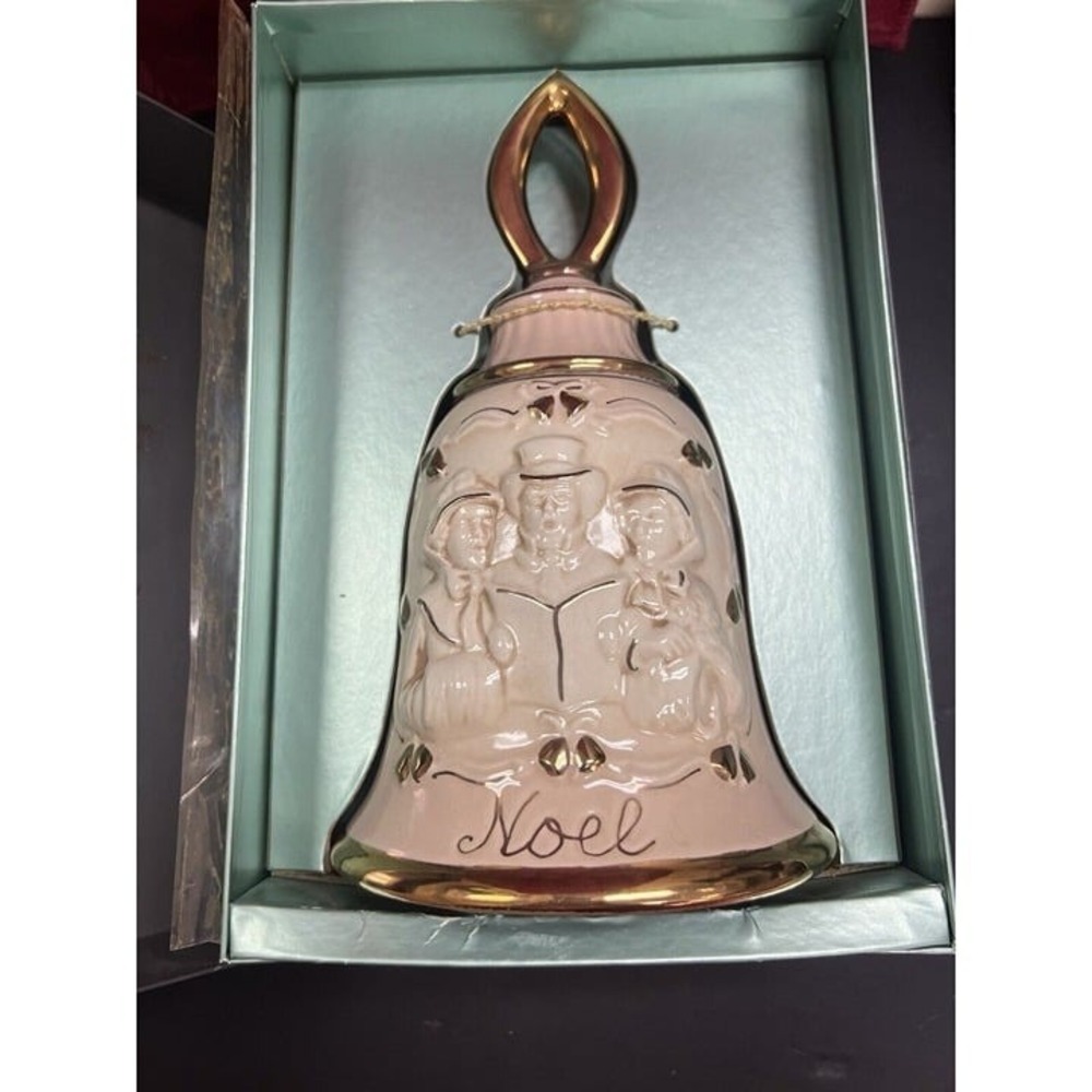 1984 Jim Beam Decanter Bell Carolers Music Box Pink Gold Trim Executive Box(801)